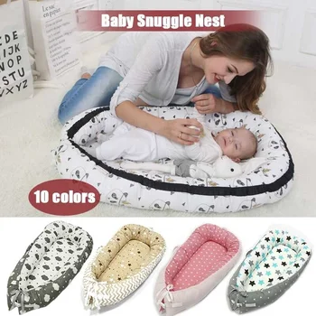 

80*50cm Baby Nest Bed with Pillow Portable Crib Travel Bed Infant Toddler Cotton Cradle for Newborn Baby Bed Bassinet Bumper
