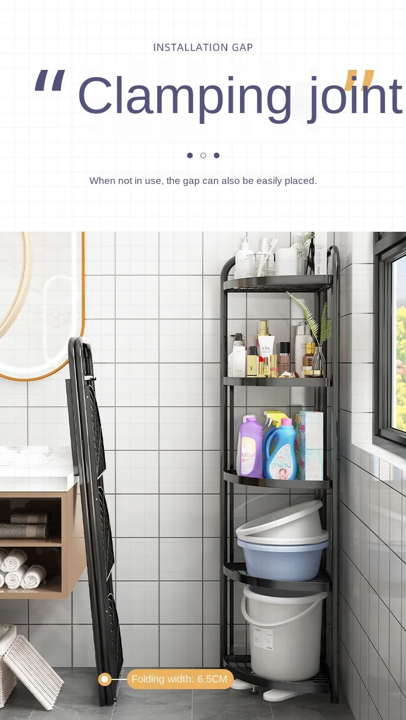 Folding Storage Rack No Installation Bathroom Kitchen Shelf Toilet Storage Shelf 3-Layer