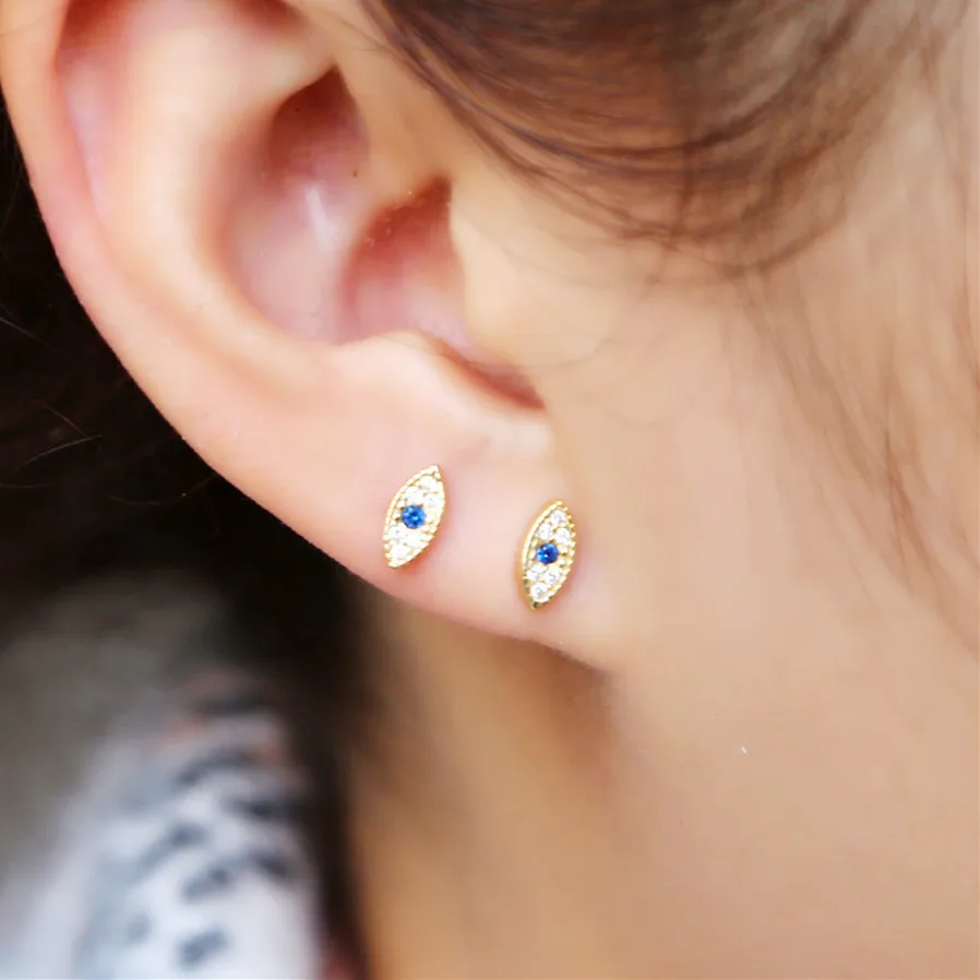 Прямая, 925 Стерлинговое Серебро, счастливый сглаза, прелестные серьги-гвоздики, минималистичные Изящные Милые простые серьги для девушек