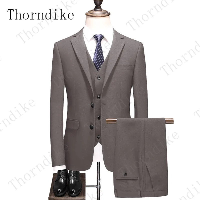 Торндайк Коричневый Мужской костюм для свадьбы на заказ Slim Fit лацкан с тупым углом; жениха мужской костюм на каждый день для выпускного вечера TERNO для жениха комплект из 3 предметов