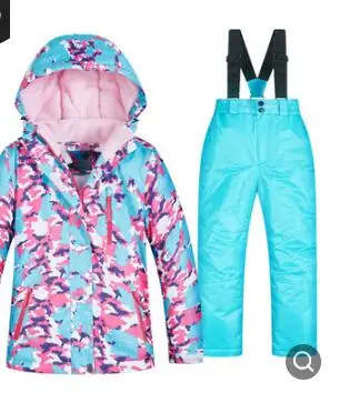 Детская водонепроницаемая куртка с капюшоном, пальто, парки, штаны, зимняя одежда для мальчиков и девочек-подростков, комплект для катания на лыжах и сноуборде, комплект для сноуборда - Цвет: 8