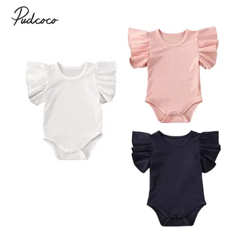 

2020 Baby Summer Clothing Newborn Infant Baby Girl Cotton Jumpsuit Bodysuit Short Sleeve Clothes Set Solid Ribbed Sunsuit