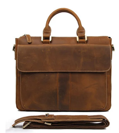 Винтажная мужская сумка Crazy Horse из натуральной кожи, портативный портфель, многофункциональная сумка через плечо, прочная сумка для колледжа DF102 - Цвет: dark brown