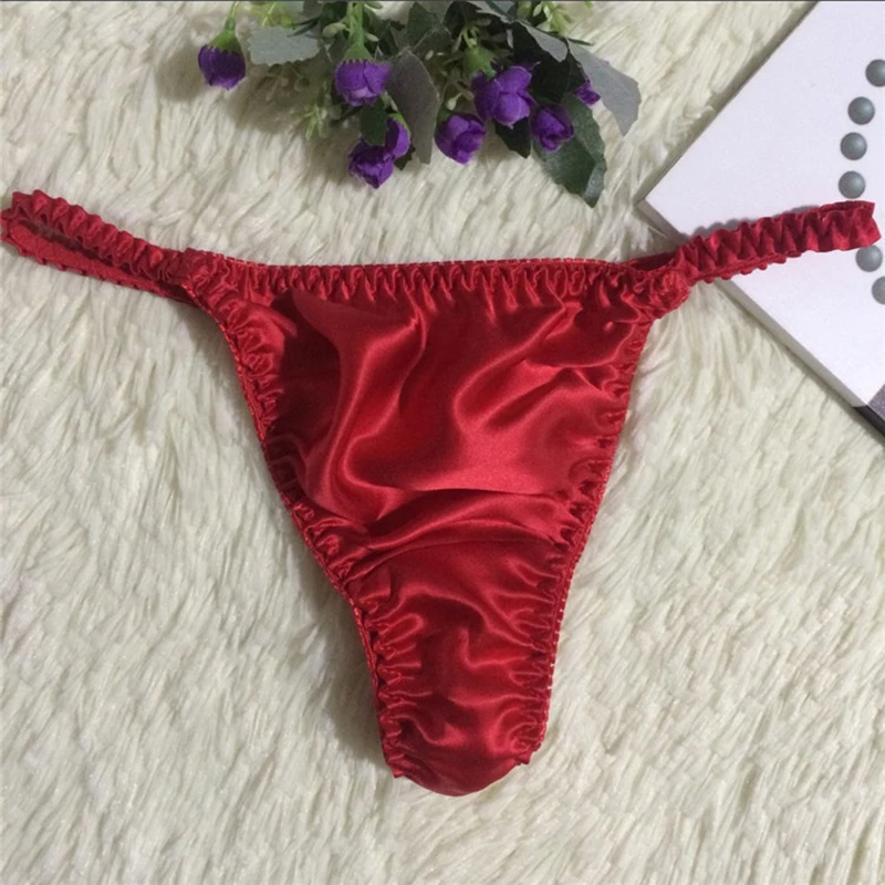 

Women silk Underwear smooth solid color Sexy Fashion Thong Panties String Low Waist Appeal Breathable