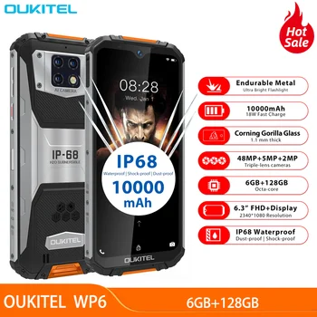 

OUKITEL WP6 6.3" Octa Core Mobile Phone MT6771T Waterproof Dust Shock 9V/2A 10000mAh Battery 48MP Triple Camera 6GB 128GB