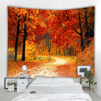 

Yellow maple leaf tapestry wall hanging beach background home decoration wall art multiple sizes