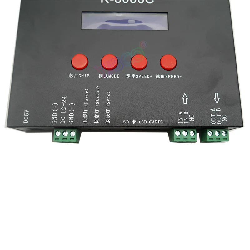K-8000C programmable DMX/SPI SD card LED pixel controller;off-line;DC5-24V for RGB full color led pixel light strip