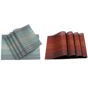 

8 Pcs Placemats Woven Vinyl Placemat for Kitchen Table Heat Resistant Non-Slip Table Mats, 4 Pcs Blue & 4 Pcs Red