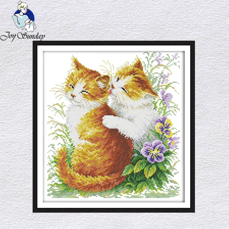 

Joy Sunday Two cute cat lovers11CT 14CT cross stitch set DIY DMC cross stitch kit embroidery needlework home decoration embroide