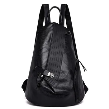 

Pu Leather Bucket Row Backpack Anti-Theft Waterproof Ladies Large Capacity Bag Black