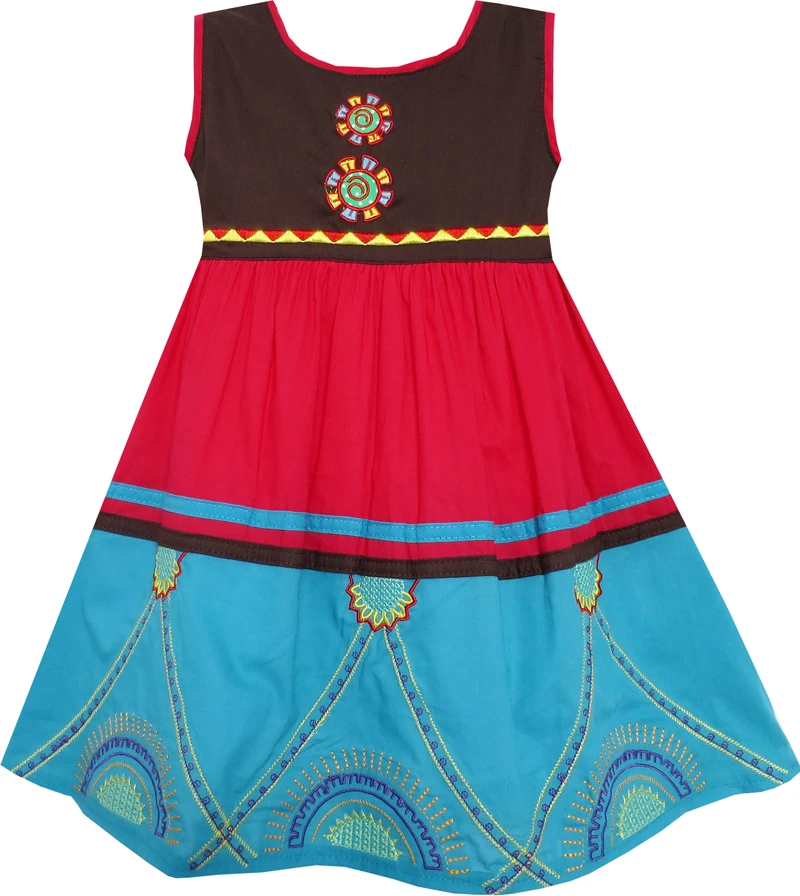 Girls Dress Color Block Hand Made Embroidered Flower Red Cotton 2020 Summer Princess Wedding Party Dresses Children Clothes | Детская