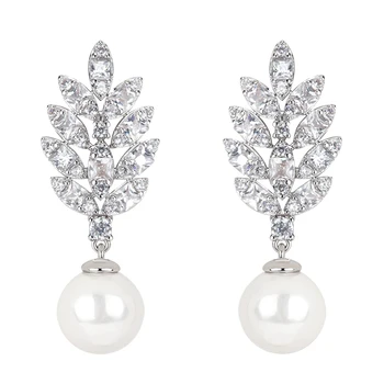 

TIRIM Trendy Pearl Flower Shape Dangle Drop Earrings with Cubic Zirconia Luxury Shining For Women Bridal Prom Original Design