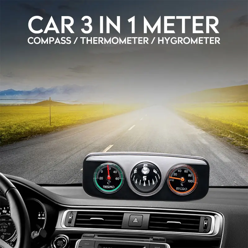Vehemo 3in1 Compass Car Hygrometer Thermometer Decoration Guide Ball Auto Camping Mini Interior | Автомобили и мотоциклы