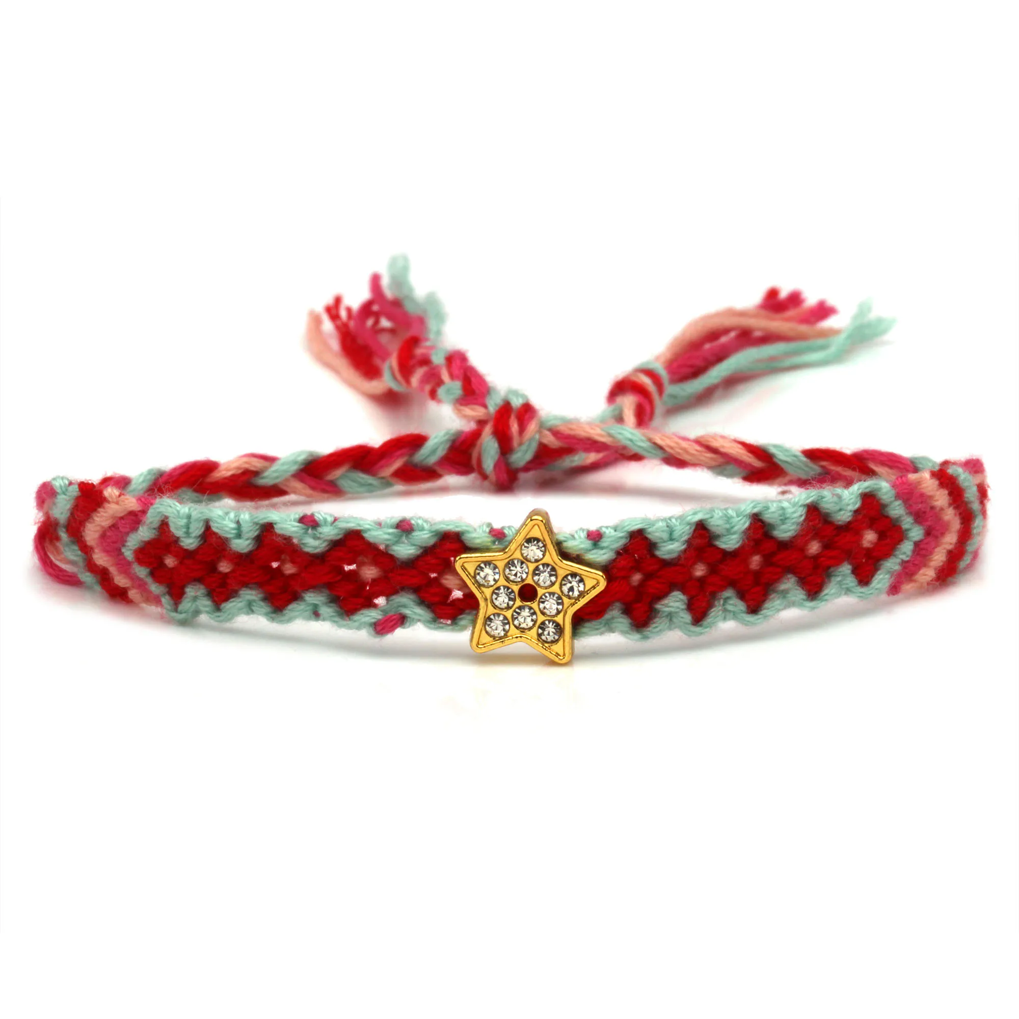 Boho Zinc Alloy Diamante Five-pointed Star Lucky Charm Woven Friendship Bracelet Women Men Short Slim Handmade Jewelry Present | Украшения