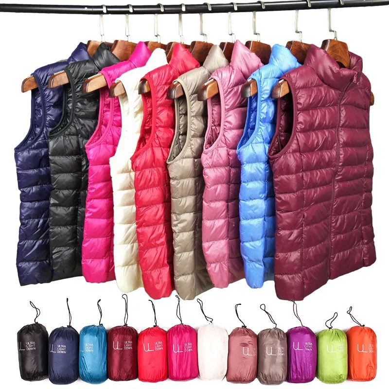 New Women Sleeveless Waistcoat Warm Puffer Jacket Ultra Light White Duck Down Vest Coat Ladies Short Autumn Winter Tank Outwears