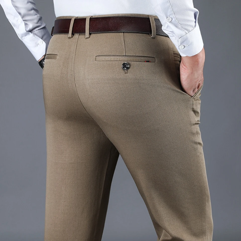 Хлопковые модальные мужские брюки эластичные официальные деловые для мужчин прямые весенне-осенняя одежда тонкие черные повседневные