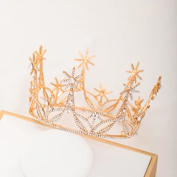 

Gold Vintage Crown Crystal Sun Plate Round Tiaras And Crowns Flower Diadems Baroque Wedding Hair Accessories Bridal Headbands