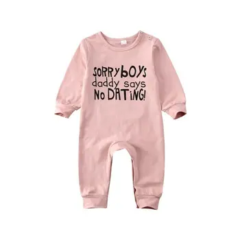 

2020 Spring Baby Girls Pink Letter Print Romper Jumpsuit Newborn Clothes Playsuit Outfits 0-24M