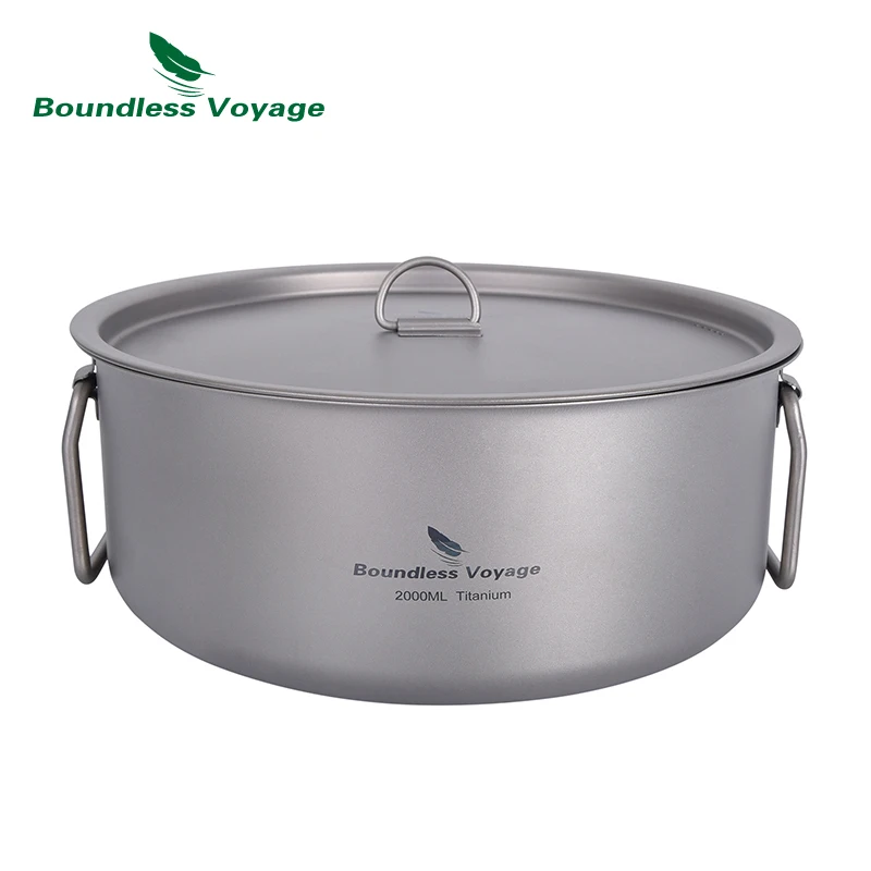 Big Capacity Soup Pot Titanium Camping Pot with Lid Folding Handle Hiking Picnic Outdoor Cooking 2L 5L Boundless Voyage