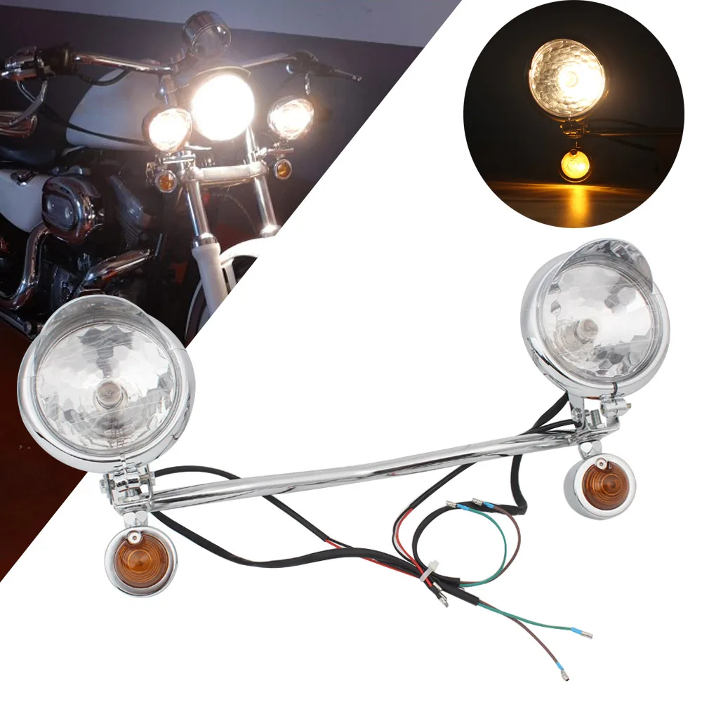 

Universal Chrome Front Passing Lamp Turn Signal light For Honda Dyna Softail Sportster Touring Shadow VT750 VT1100 VT700