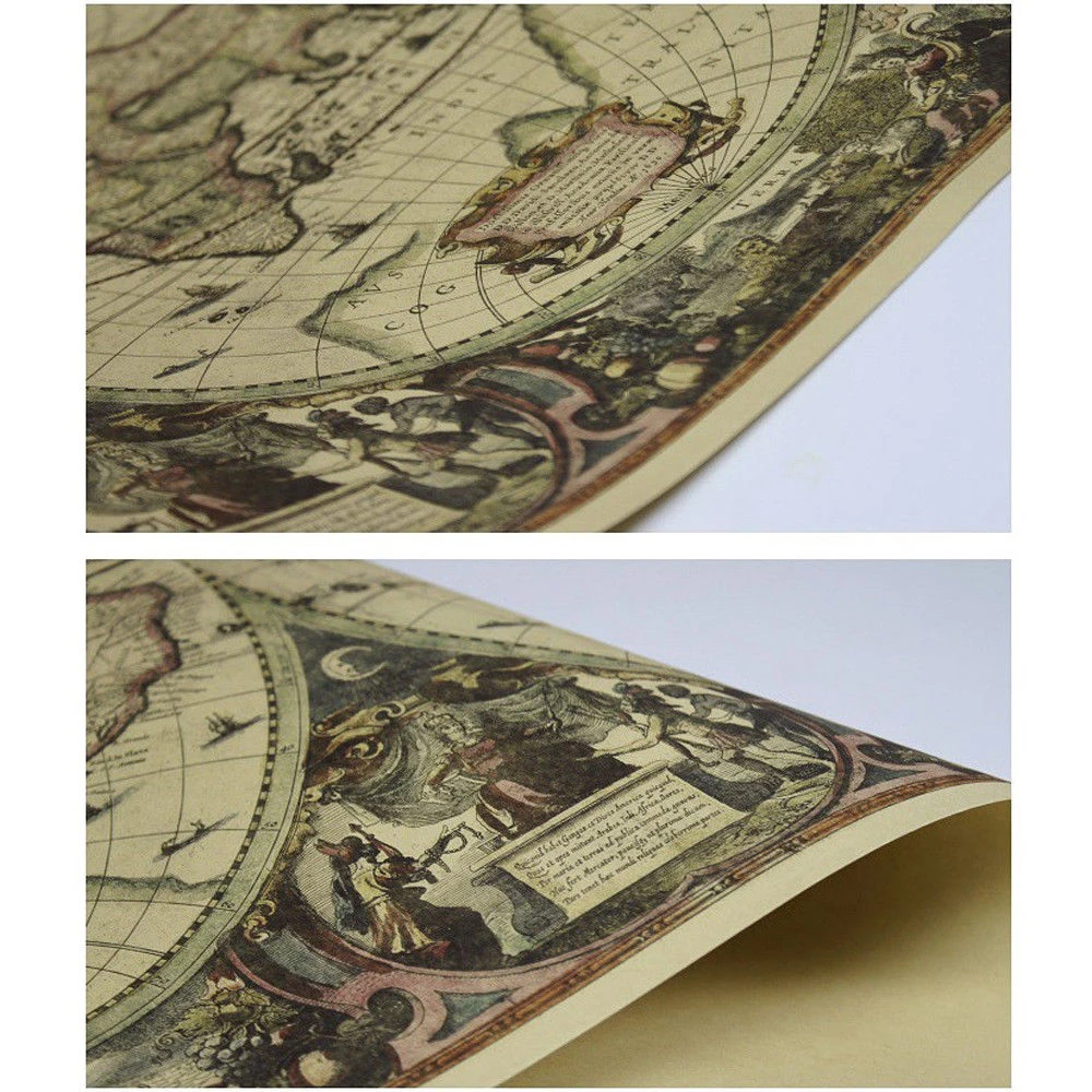 72*51CM Vintage Journal Poster Retro World Globe For Office School Cafe Nautical Chart On The Wall Travel Room Home Decoration