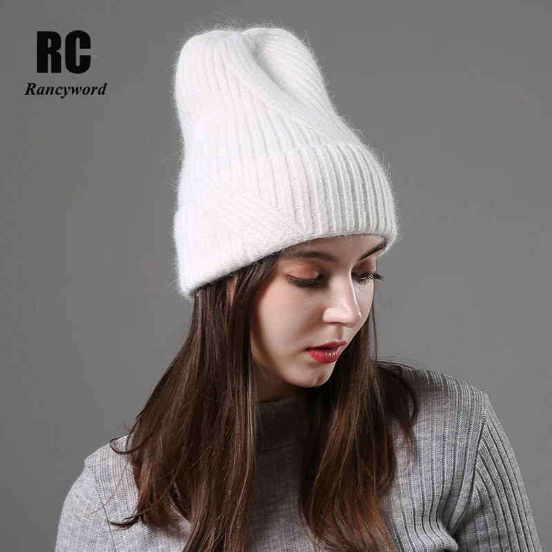 [Rancyword] Зимние шапки для женщин шерстяная вязаная шапка из ангорской шерсти шапочки Женские теплые меховые шапочки-бини для девочек RC2053