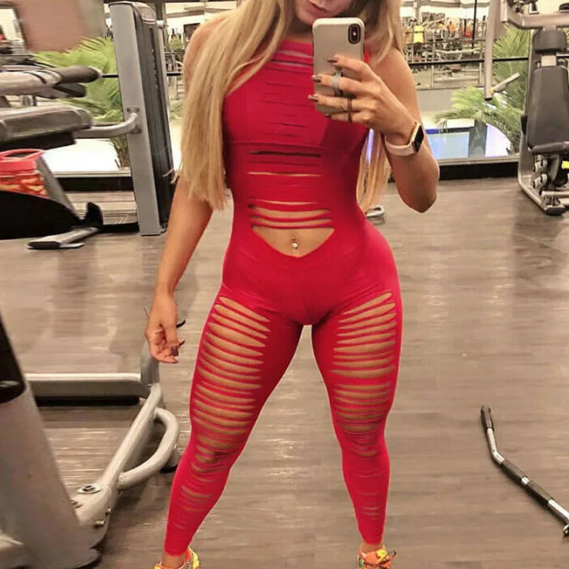 Womens Bodysuit Ladies Workout Summer Sleeveless Jumpsuit Stylish Gym Skinny Slim Round neck Fitness