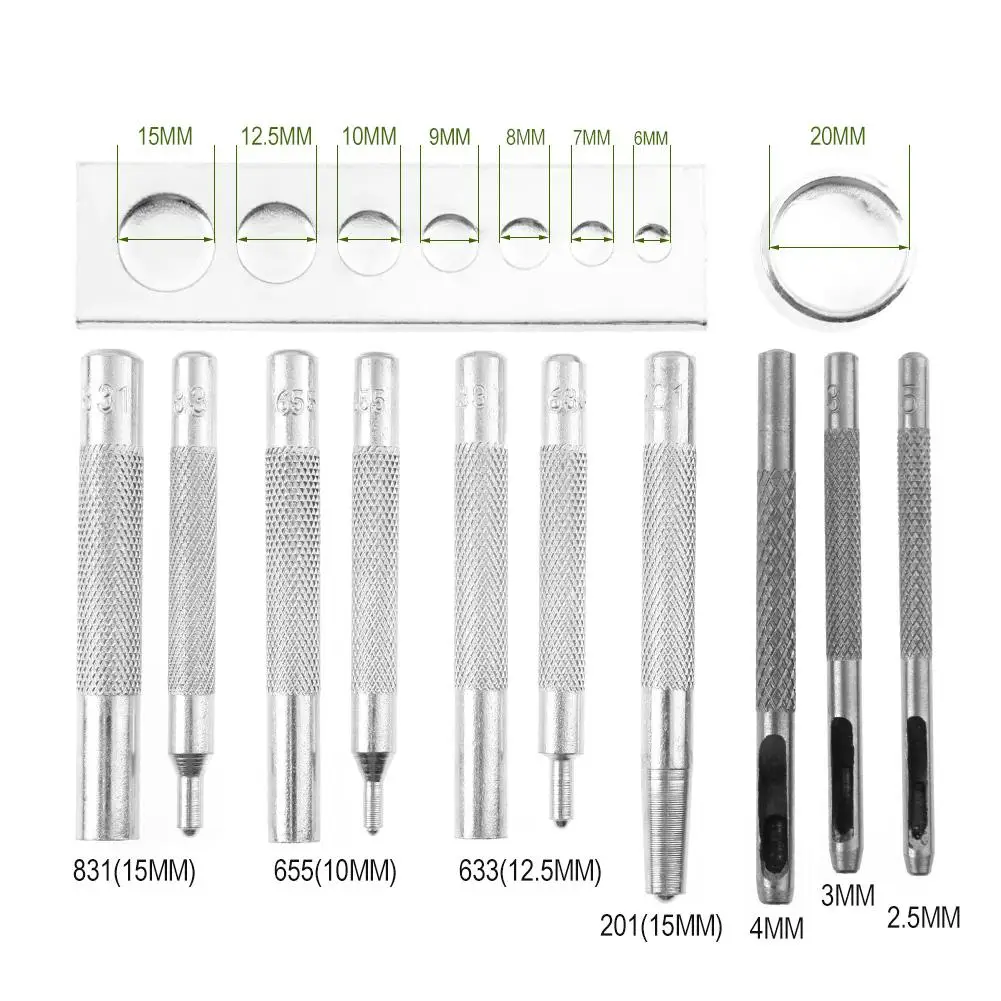 12pcs Set Snap Rivet Fastener Buttons Installation Tool Kit Leather Crafts Hand Punch Tool DIY Material