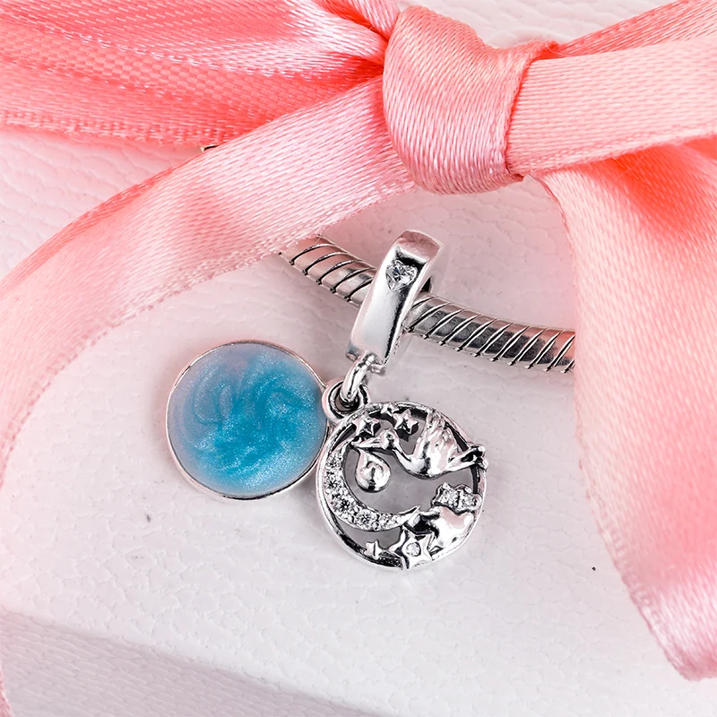 acsesoris-for-women-Stork-Twinkling-Stars-Dangle-Charm-Sterling-Silver-Jewelry-Fits-silver-925-bracelets-For