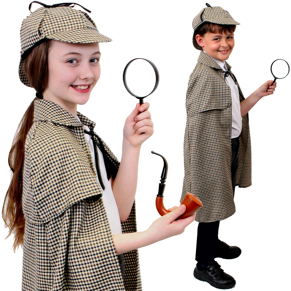 

CHILD SHERLOCK HOLMES COSTUME CAPE CLOAK HAT BOY GIRL KIDS DETECTIVE WORLD BOOK DAY FANCY DRESS COSTUME PROP CHARACTER UNISEX