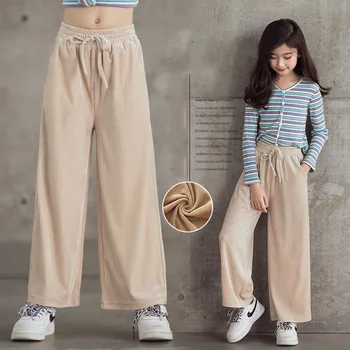 

Teen Girls Autumn Pants Elastic Waist Children's Pants Loose Casual Bright Wide-leg Pants Children's Trousers 10 12 13 14 Years