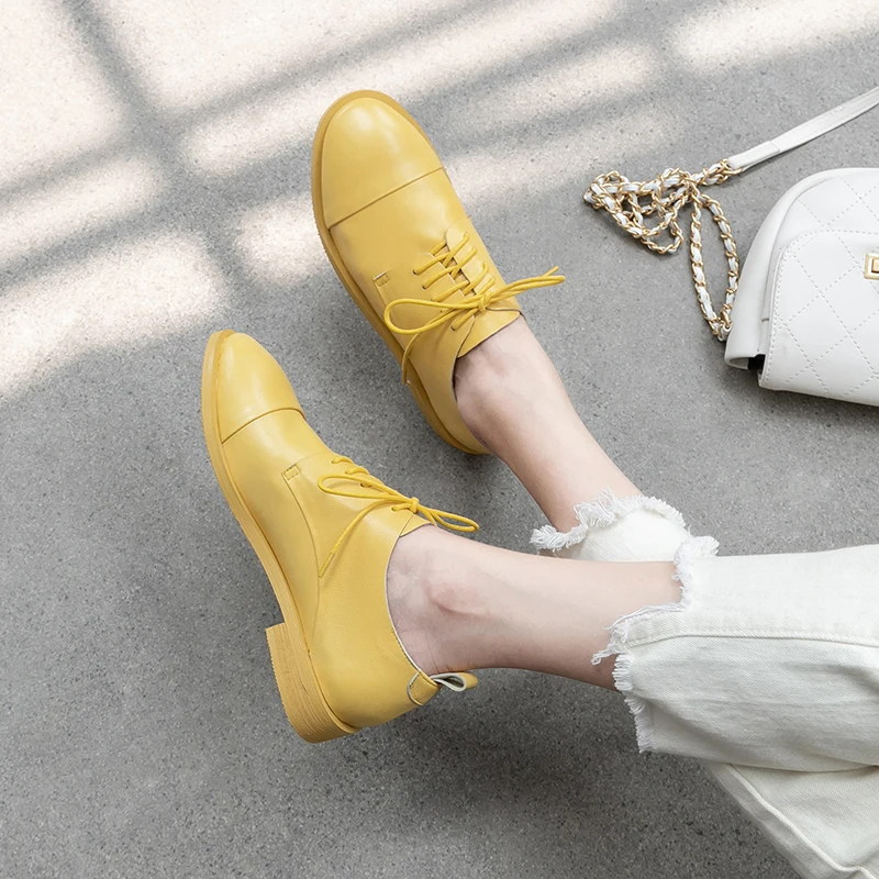 XIUNINGYAN/Туфли-оксфорды из натуральной кожи; женские броги на плоской подошве; винтажные Лоферы ручной работы на шнуровке; повседневные женские кроссовки на плоской подошве