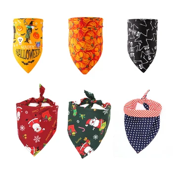 

6pcs Pet Saliva Towel Dog Bandana Holiday Halloween Adjustable Bibs Scarf For Halloween Christmas