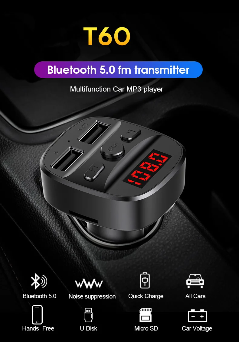 Bakeey автомобильное зарядное устройство 2.1A двойной USB цифровой дисплей Bluetooth Быстрая зарядка зарядное устройство для iPhone XS Xiaomi Mi9 huawei P30 mate 30