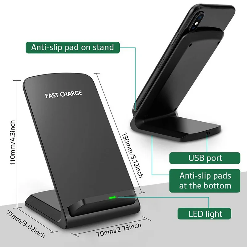 Универсальное 10 Вт Беспроводное зарядное устройство для iPhone QC 3,0, зарядное устройство для сотового телефона, подставка, беспроводная быстрая зарядка, док-станция Carregador Portatil