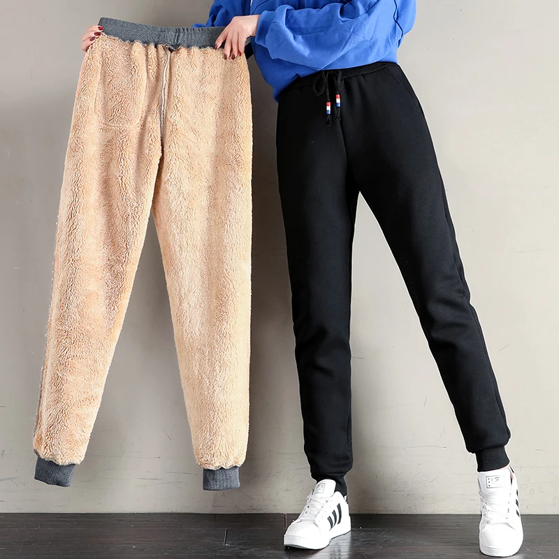 Women Winter Thick Lambskin Cashmere Pants Warm Female Casual Cotton Pants Loose Harlan Long Trousers Plus Size S-5XL 3XL 4XL