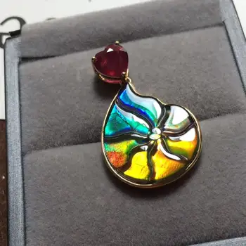 

B224-3 Fine Jewelry Canada Origin 18K Gold Nature Ammonite Gems Ammolite Gemstones Unisex Pendants Necklaces