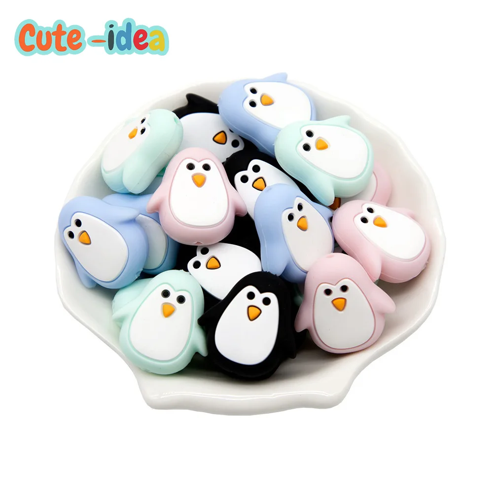 

Cute-idea 10pcs Silicon penguin Beads Food Grade Teething Beads DIY Baby Teething Nursing Necklace Pacifier Chain Accessories