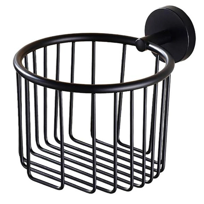 

Toilet Paper Holder Black Wall-Mounted Multifunction Tissue Basket Roll Paper Organizer Storage Rack for Bathroom