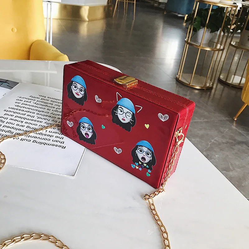 

2019 New Style Stereo Stereotypes Small Box Graffiti Printed Figure Shoulder WOMEN'S Bag