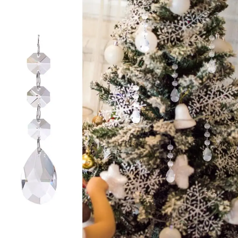 

10pcs Snowflake Drops Ornaments Crystal Christmas Tree Transparent Decoration Festival Party Xmas DIY Ornaments Hanging Pendant