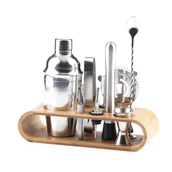 

Newest 10PCS Bartender Kit 201 Stainless Steel Martini Cocktail Shaker Set with Bamboo Stand for Pub Bar Hotel Family Use