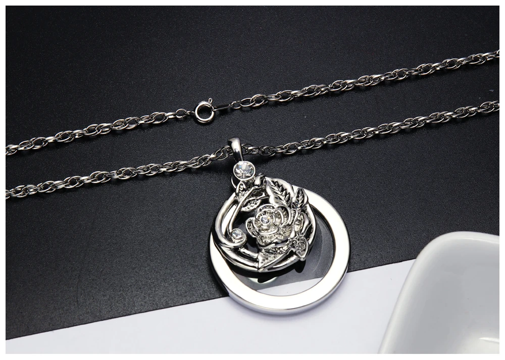 Waliicorners Women Trendy Crystal Flower Pendant Long Chain Necklace Parents Mother Rhodium Gold Color Collier Bijoux P-012 12 reading glass pendant 08
