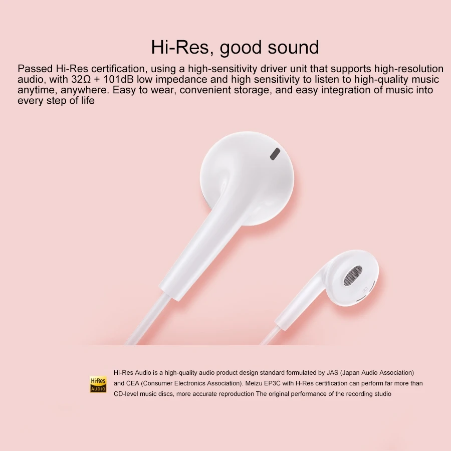 MEIZU EP3C USB C Type C Jack In ear Wired Control Earphone Support Calls Cable Length 1 2m White 