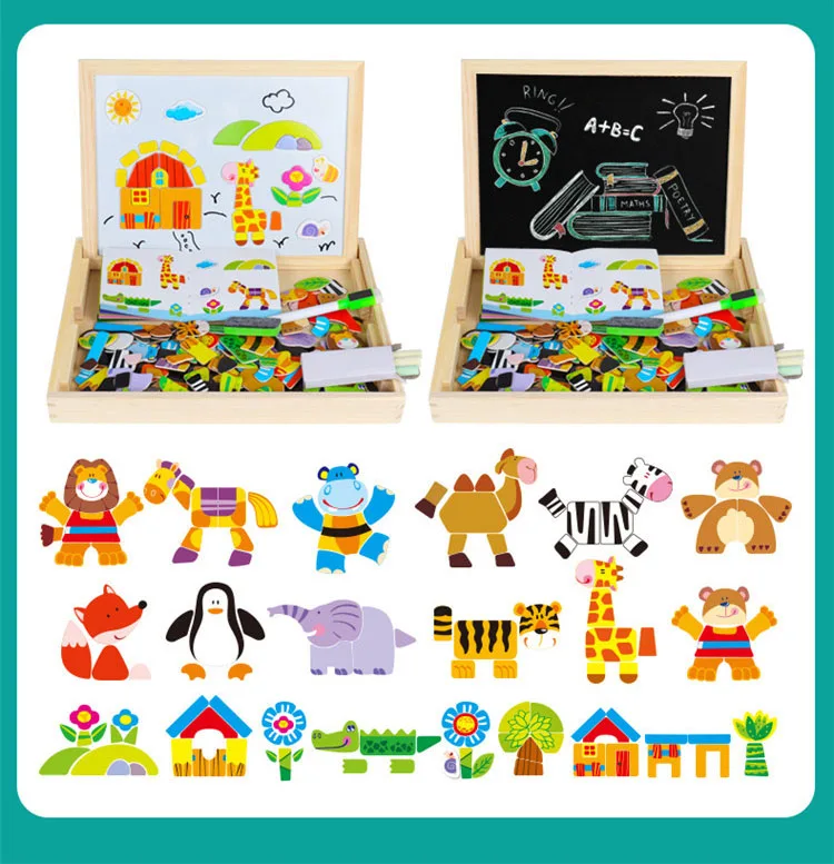 Горячая 3D деревянный магнитный паззл Детская ферма/автомобиль/животное платье изменение наклейки на головоломки детские развивающие игрушки для детей игра