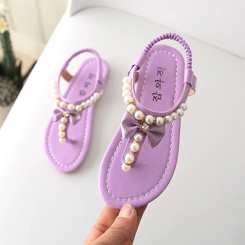 New Princess Sandals Summer Fashion Children Baby Girl Slip-On Bowknot Rubber Sandals Pearl Shoes B50