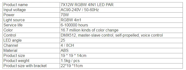 10 шт./лот 7 шт Большой Led объектив 7x12 W RGBW 4in1 горит пар с дистанционным Управление DMX512 Disco Свадебные огни освещение сцены