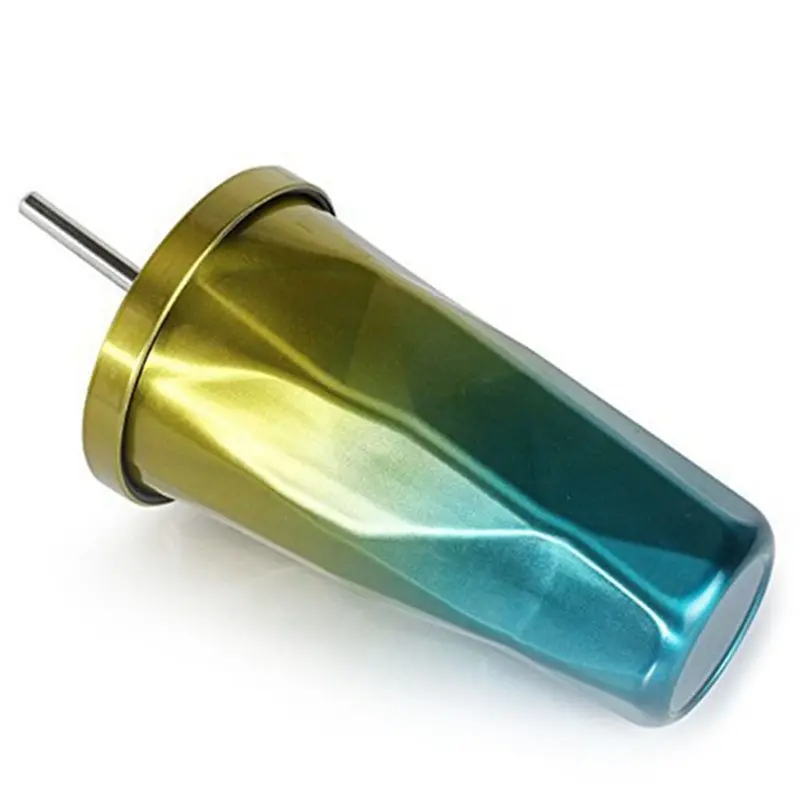 Gold blue Стакан из нержавеющей стали с соломинкой-горячее и холодное с двойными стенками чашки для питья кофе кружки 500 мл нерегулярные Алмазные с крышкой - Цвет: Gold blue