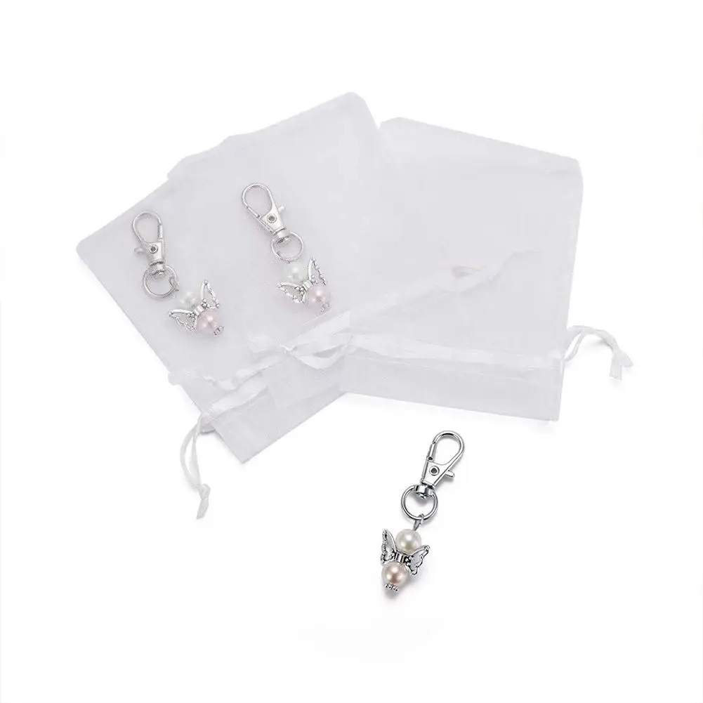 30Pcs/set Angel Design Keychain Favors Set White Organza Gift Bags Thank You Kraft Tags for Baby Shower Wedding Birthday Party