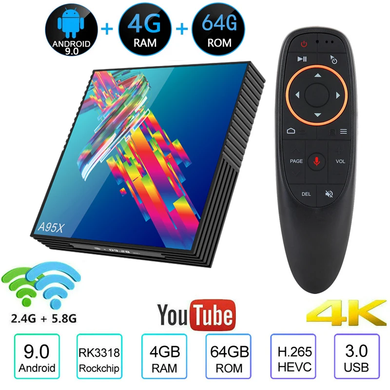

A95X R3 Android 9.0 Smart TV Box 4GB 64GB Rockchip RK3318 2.4G&5GHz Wifi USB3.0 Google Netflix Youtube IPTV Media Player PK H96